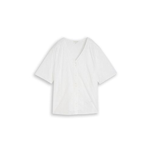 TOM TAILOR Damen Plus Size - Bluse mit Lochstickerei, weiß, Uni, Gr. 48