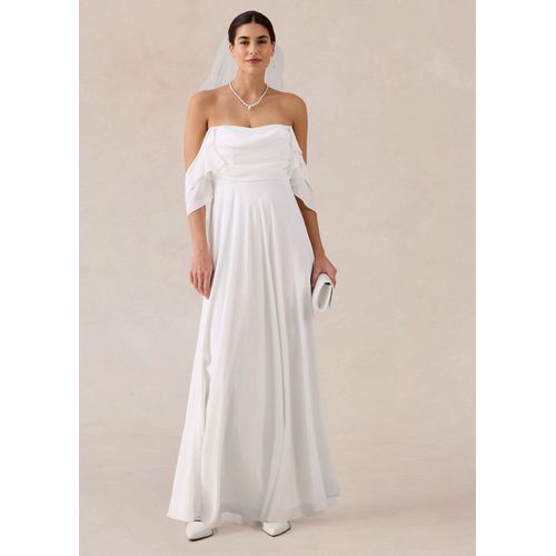 bonprix Brautkleid aus feinem Chiffon mit Drapierung, weiß, Gr.48, Elegantes Brautkleid in Maxi-Länge aus feinem Chiffon mit Drapierung