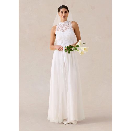 bonprix Brautkleid aus Tüll und Spitze, weiß, Gr.42, Romantisches Brautkleid mit Stehkragen und Corsagen-Optik aus Spitze.