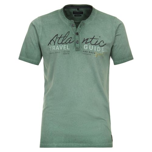 Henleyshirt CASAMODA "CASAMODA Henley uni", Herren, Gr. M, grün, 100% Baumwolle, Shirts