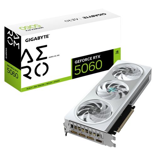 GIGABYTE GeForce RTX 5060 AERO OC 8G Grafikkarte - 8GB GDDR7, 128bit, PCI-E 5.0, 2595 MHz Kerntakt, 3 x DisplayPort, 1 x HDMI, GV-N5060AERO OC-8GD