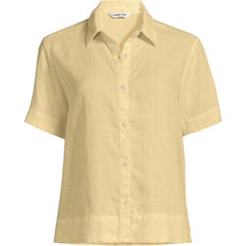 Kurzarm-Leinenhemd, Damen,  Gelb, Leinen, by Lands' End