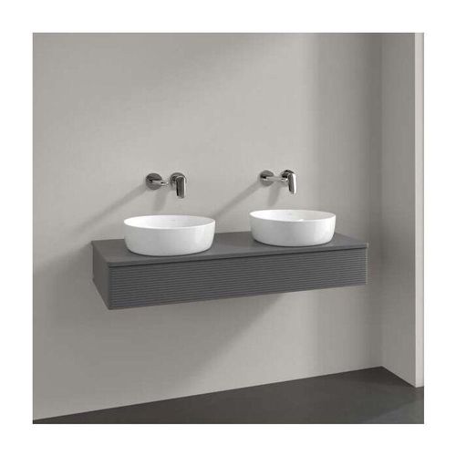 Villeroy und Boch Antao Waschtisch-Unterschrank L13150GK Villeroy und Boch Antao Waschtisch-Unterschrank L13150GK eckig mit Hahnlochbohrung wandhängend Befestigungsset wird mitgeliefert 2 x Raumsparsiphon für 2 Waschbecken mit Auszugsbeleuchtung 1 x LED/