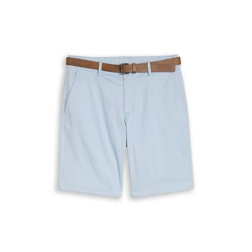 TOM TAILOR DENIM Herren TTREGULAR Chino Shorts mit Gürtel, blau, Uni, Gr. L