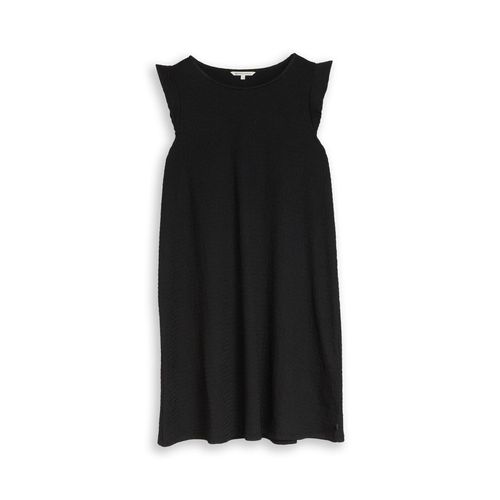 TOM TAILOR DENIM Damen Crinkle Mini-Kleid mit Volantärmeln, schwarz, Uni, Gr. S