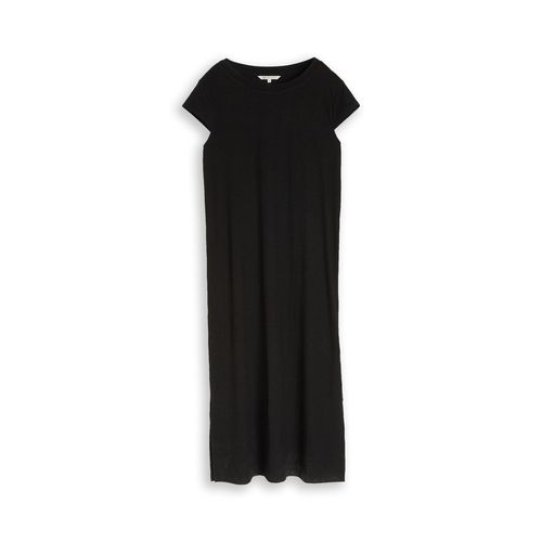 TOM TAILOR DENIM Damen Loose Fit Midi-Kleid mit Rippstruktur, schwarz, Uni, Gr. XXL