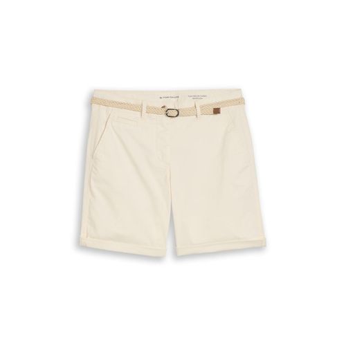 TOM TAILOR Damen Chino Bermuda Shorts mit Gürtel, weiß, Uni, Gr. 44