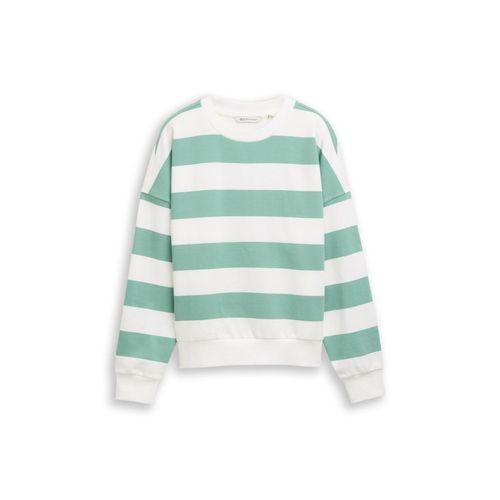 TOM TAILOR DENIM Damen Loose Fit Sweatshirt, grün, Gestreift, Gr. M