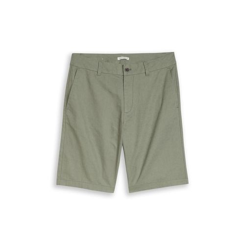 TOM TAILOR DENIM Herren TTRELAXED Chino Shorts mit Leinenanteil, grün, Uni, Gr. XXL