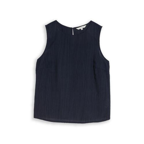 TOM TAILOR Damen Crêpe Blusentop mit Rundhalsausschnitt, blau, Uni, Gr. 44