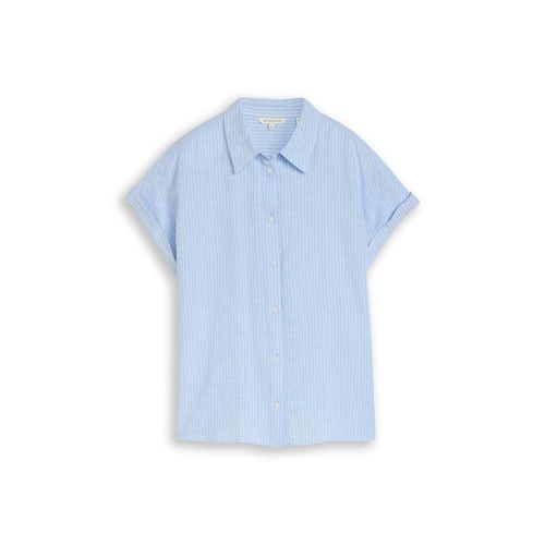 TOM TAILOR Damen Loose Fit Bluse mit Leinenanteil, blau, Gestreift, Gr. 42