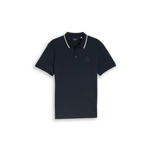 TOM TAILOR Herren Jersey Poloshirt mit Logo-Badge, blau, Uni, Gr. S