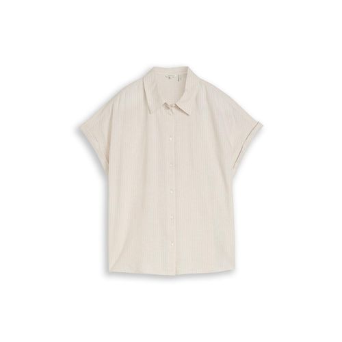 TOM TAILOR Damen Loose Fit Bluse mit Leinenanteil, beige, Gestreift, Gr. 38