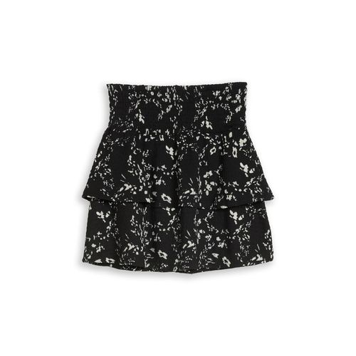 TOM TAILOR DENIM Damen Crinkle Mini-Rock mit Volants, schwarz, Gemustert, Gr. S