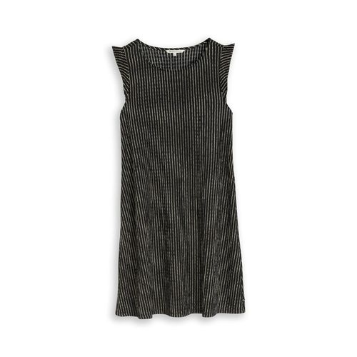 TOM TAILOR DENIM Damen Crinkle Mini-Kleid mit Volantärmeln, schwarz, Gestreift, Gr. M