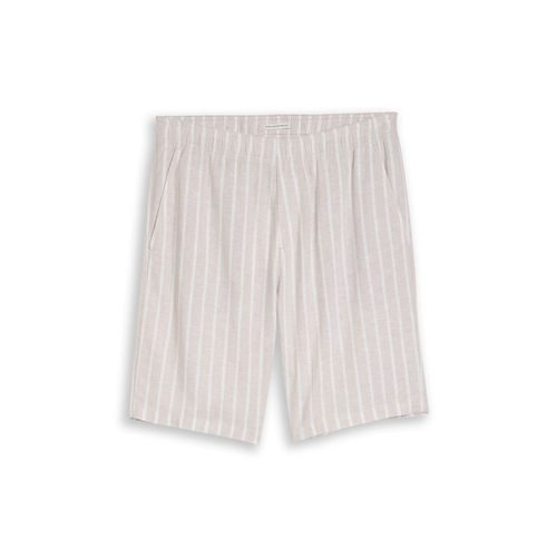 TOM TAILOR DENIM Herren TTRELAXED Shorts mit Leinenanteil, grau, Gestreift, Gr. L