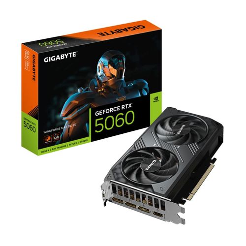 GIGABYTE GeForce RTX 5060 WINDFORCE MAX OC 8G Grafikkarte – 8 GB GDDR7, 128 Bit, PCI-E 5.0, 2512 MHz Kernfrequenz, 3 x DisplayPort, 1 x HDMI, NVIDIA DLSS 4, GV-N5060WF2MAX OC-8GD