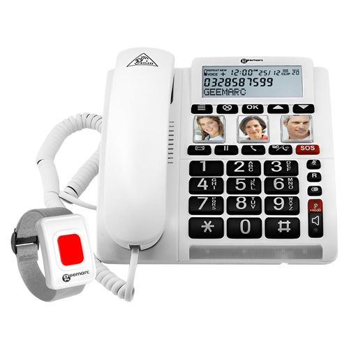 Geemarc, Lautes Telefon mit Lautstärkeregelung und SOS-Fernbedienung, Weiß