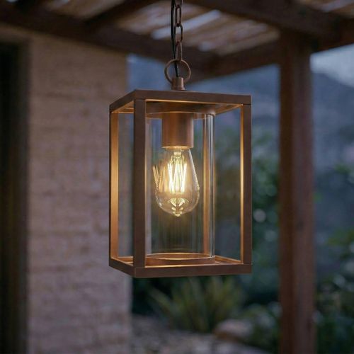 Lucande Außenhängeleuchte Ferda, braun, IP44, Glas, E27