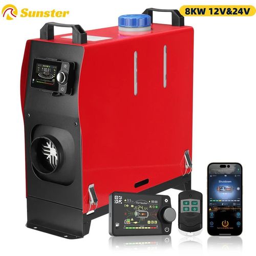 Diesel Luftheizung - Parkheizung - 8 kW - 12/24 V - All-in-One 5 L Tank - LCD-Schalter - Fernbedienung + Bluetooth App - Dunkel-Khaki