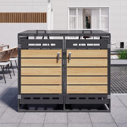 Mülltonnenbox mit hydraulischem Deckel und Schloss Mülltonnenverkleidung Mülltonnenschrank für Mülltonnen Müllbox