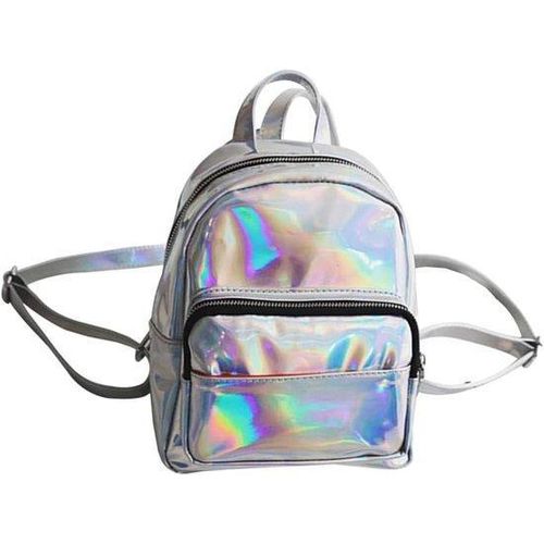 Graue Hologramm Schultasche M mit iridierenden Blumen