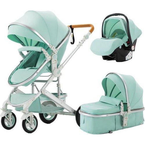 3-in-1 Kinderwagen - Wandelwagen - Autostoel - Buggy - Inklapbaar - Grün/Türkis - 0-36 Monate