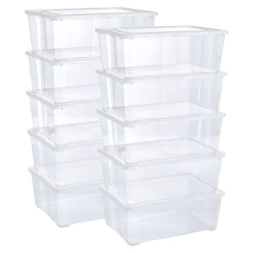 10 x 10-Liter-Aufbewahrungsboxen mit transparenten Deckeln – stapelbar, transparent und mit Belüftungslöchern ausgestattet