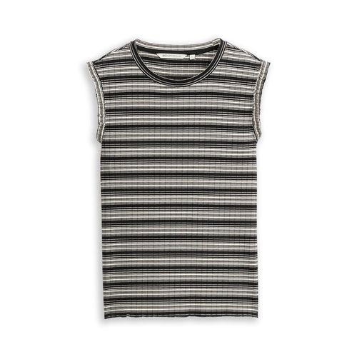 TOM TAILOR DENIM Damen Top mit Streifenmuster, schwarz, Gestreift, Gr. XXL