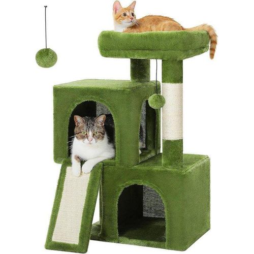 77-cm Katzenbaum mit doppelten Schlafbereichen und Kratzstellen - Grün