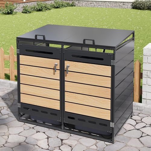 Mülltonnenbox mit hydraulischem Deckel und Schloss Mülltonnenverkleidung Mülltonnenschrank für Mülltonnen Müllbox