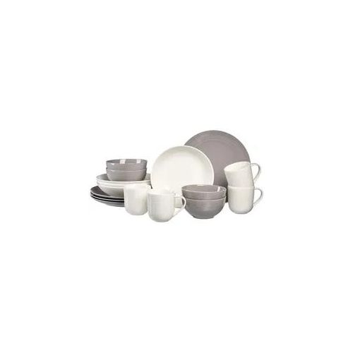 Kombiservice RITZENHOFF & BREKER "Geschirr-Set, Service Levi", grau (grau, weiß), 16 Stk., Porzellan, Geschirr-Sets, Kombiservice, Grau-Weiß, 16 Teile, für 4 Personen