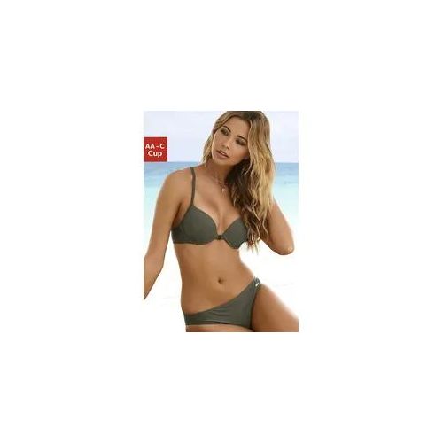 Push-Up-Bikini BRUNO BANANI, Gr. 40, Cup B, grün (oliv), Polyamid, unifarben, Bikini-Sets, mit Vorderverschluss
