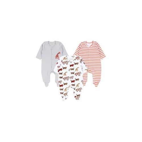 Strampler TUPTAM "Schlafstrampler Baby Jungen Schlafstrampler mit Fuß 3er Pack", Jungen, Gr. 56, N-Gr, beige (grau beige safaritiere), Obermaterial: 100% Baumwolle CO., Overalls