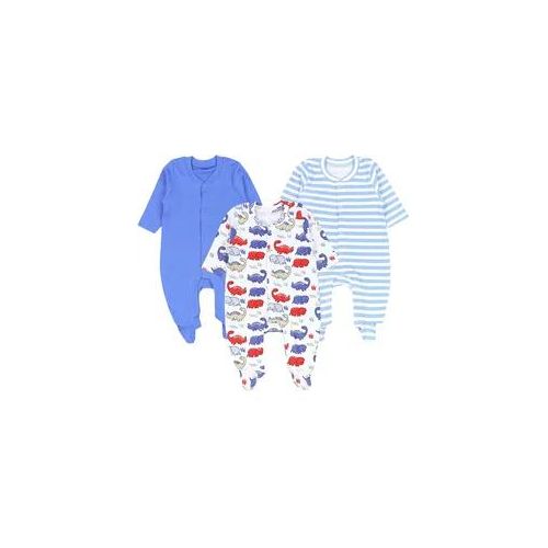 Strampler TUPTAM "Schlafstrampler Baby Jungen Schlafstrampler mit Fuß 3er Pack", Jungen, Gr. 74, N-Gr, blau (blau grau streifen dino), Obermaterial: 100% Baumwolle CO., Overalls