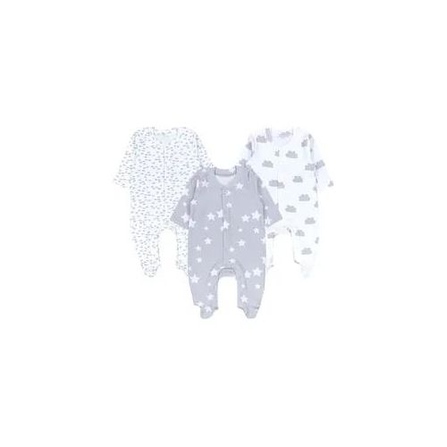 Strampler TUPTAM "Schlafstrampler Baby Jungen Schlafstrampler mit Fuß 3er Pack", Jungen, Gr. 74, N-Gr, grau (weiß grau wolken sterne punkte), Obermaterial: 100% Baumwolle CO., Overalls