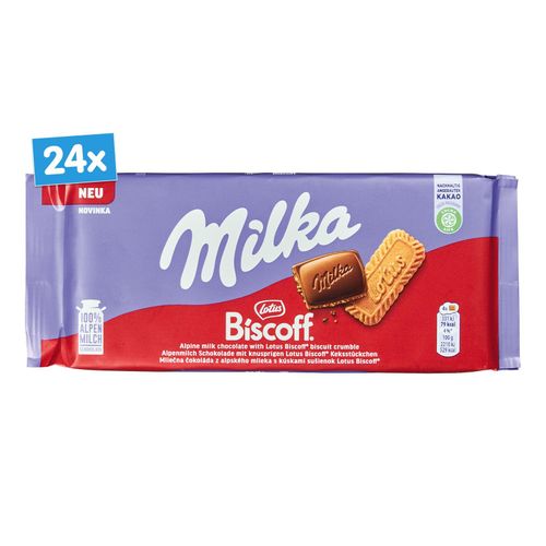 Milka Biscoff Schokolade 90 g, 24er Pack