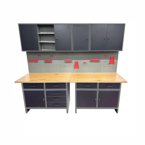 Prestige Works Werkstattwand Werkstatt Set Metall 240cm Werkbank Werkzeugschrank