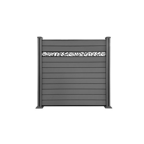 WPC-Sichtschutzzaun Valla – 1 Elemente mit 2 Pfosten – 190 cm Höhe mit Dekorelement – Grau