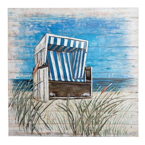 Leinwandbild GILDE "Bild quadratisch Strandkorb", blau (farbe bild(er): blau), B:100cm H:100cm T:8cm, Holz, Bilder, Leinwandbild
