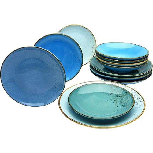 Tafelservice CREATABLE "Geschirr-Set NATURE COLLECTION Aqua", blau, 12 Stk., Steinzeug, Geschirr-Sets, Tafelservice, Teller Set, Service, 12 Teile, für 4 Personen
