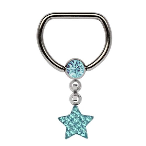 Brustwarzenpiercing ADELIA´S "Piercing Piercing Brustpiercing", Damen, Gr. onesize, blau, Titan, Piercings, Titan Brustpiercing D-Ring + 5 mm Klemm-Kugel mit Kette + Stern blau