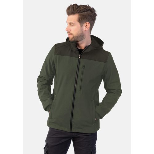 Softshelljacke HERO BY JOHN MEDOOX "JOEY Softshelljacke mit Fleecefutter", Herren, Gr. M, grün (grün col block), Softshell, 92% Polyester, 8% Elasthan, regular fit, Jacken Softshelljacke, Regular Fit Casual Softshell für Herren