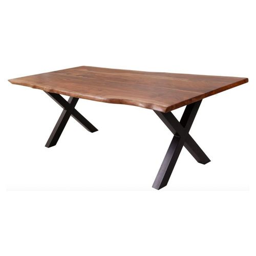 Esstisch ORKAN – 180 cm – Massivholz Sheesham lackiert und Metall – Naturkante