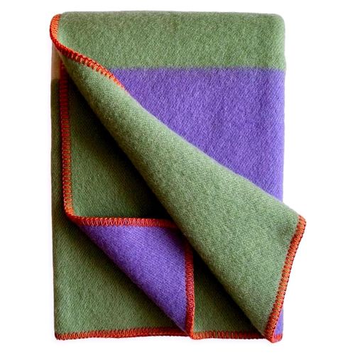 Wendedecke aus norwegischer Wolle 140 x 205 cm Tricolor Square (Lila/Grün)