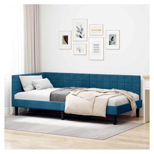 Samt-Eck-Bettgestell Blau - Modernes Design, Stabilität und Eckenoptimierung | 204x104x72 cm