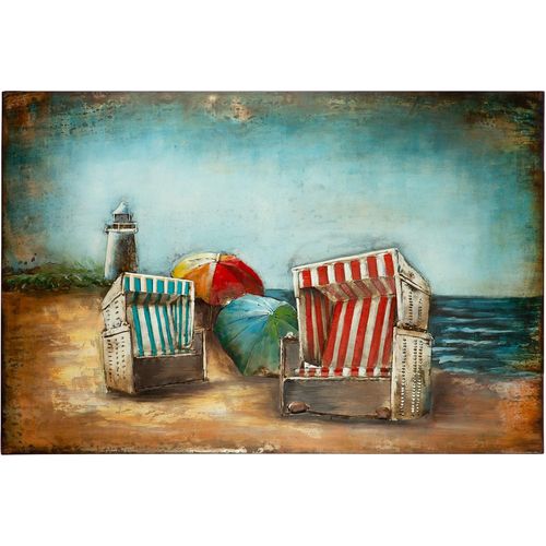 Leinwandbild GILDE "Bild Strandkorb", bunt (farbe bild(er): blau, braun), B:120cm H:80cm T:4cm, Metall, Bilder, Leinwandbild