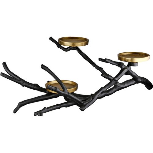 Kerzenleuchter GILDE "Kerzenleuchter Zweig Prero", schwarz, B:52cm H:20cm T:30cm, Aluminium, Kerzenhalter, Kerzenteller D. 9cm