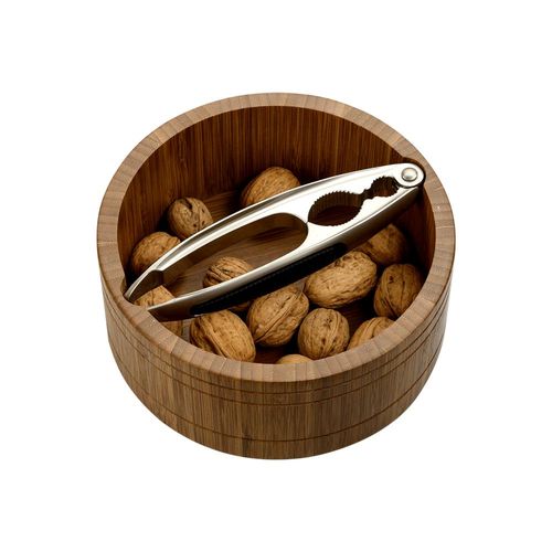 Schale KESPER "Nussschale inklusive Nussknacker, rund, dunkler Bambus, FSC", braun, H:7cm L:16,6cm Ø:16,6cm, Bambus, Schüsseln, Snackschale Deko-Schale Holzschale