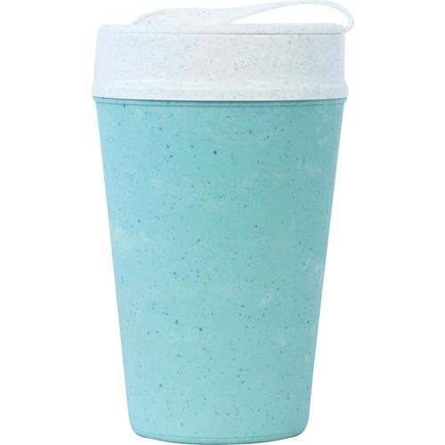 Coffee-to-go-Becher KOZIOL "ISO TO GO", blau (frostie blau), B:9,3cm H:15cm Ø:9,4cm, Holz, Kunststoff, Trinkgefäße, 100% biobasiertes Material,doppelwandig,melaminfrei,recycelbar,400ml